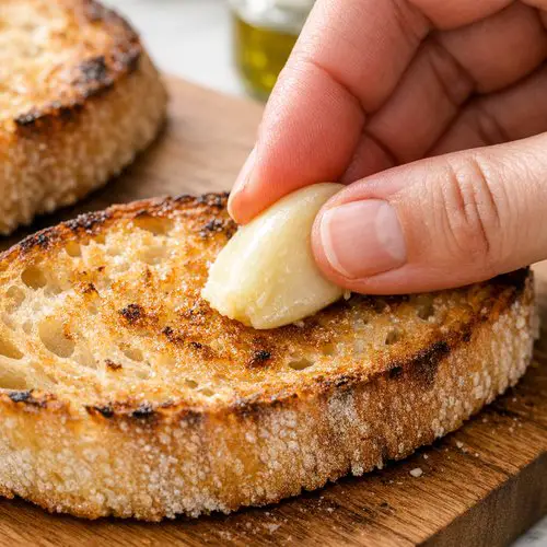 Step 4: Rub Warm Bread With Fresh Garlic