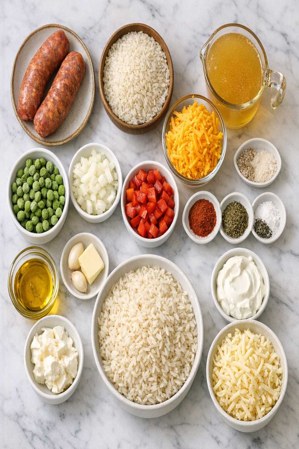 Cheesy Sausage Rice Recipe ingredients