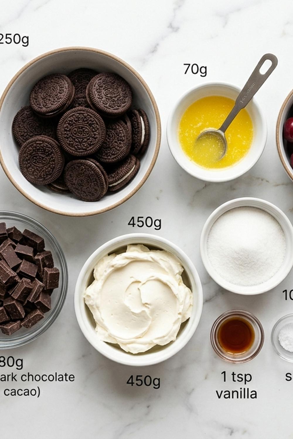 Chocolate Cherry Cheesecake No Bake Recipe ingredients