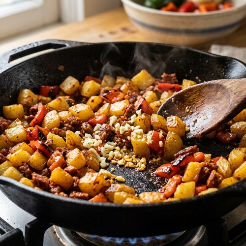 Step 2: Cook the Potatoes and Peppers Until Tender and Slightly Crispy