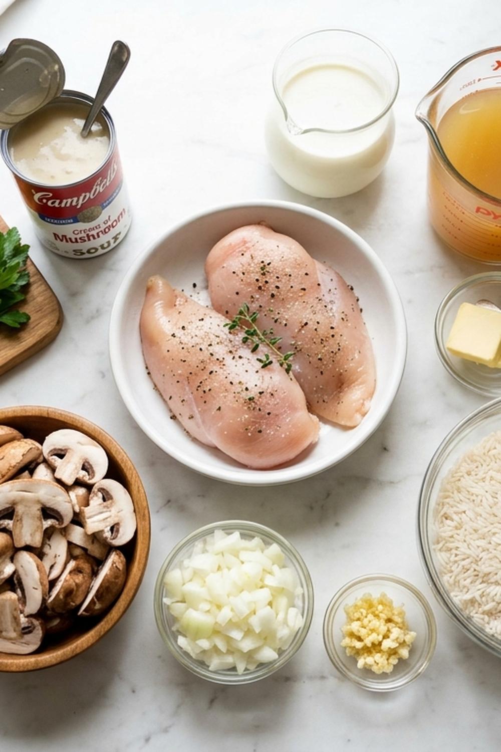 Cream Of Mushroom Chicken And Rice Instant Pot Recipe ingredients